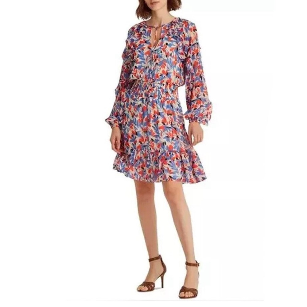 Ralph Lauren Dress -Floral Print -Crinkled -Ruffle Black Label -Size 8